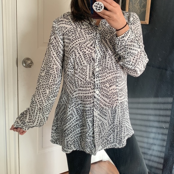 Cabi▪️Splitback button front blouse white black.‎ S - Picture 1 of 10